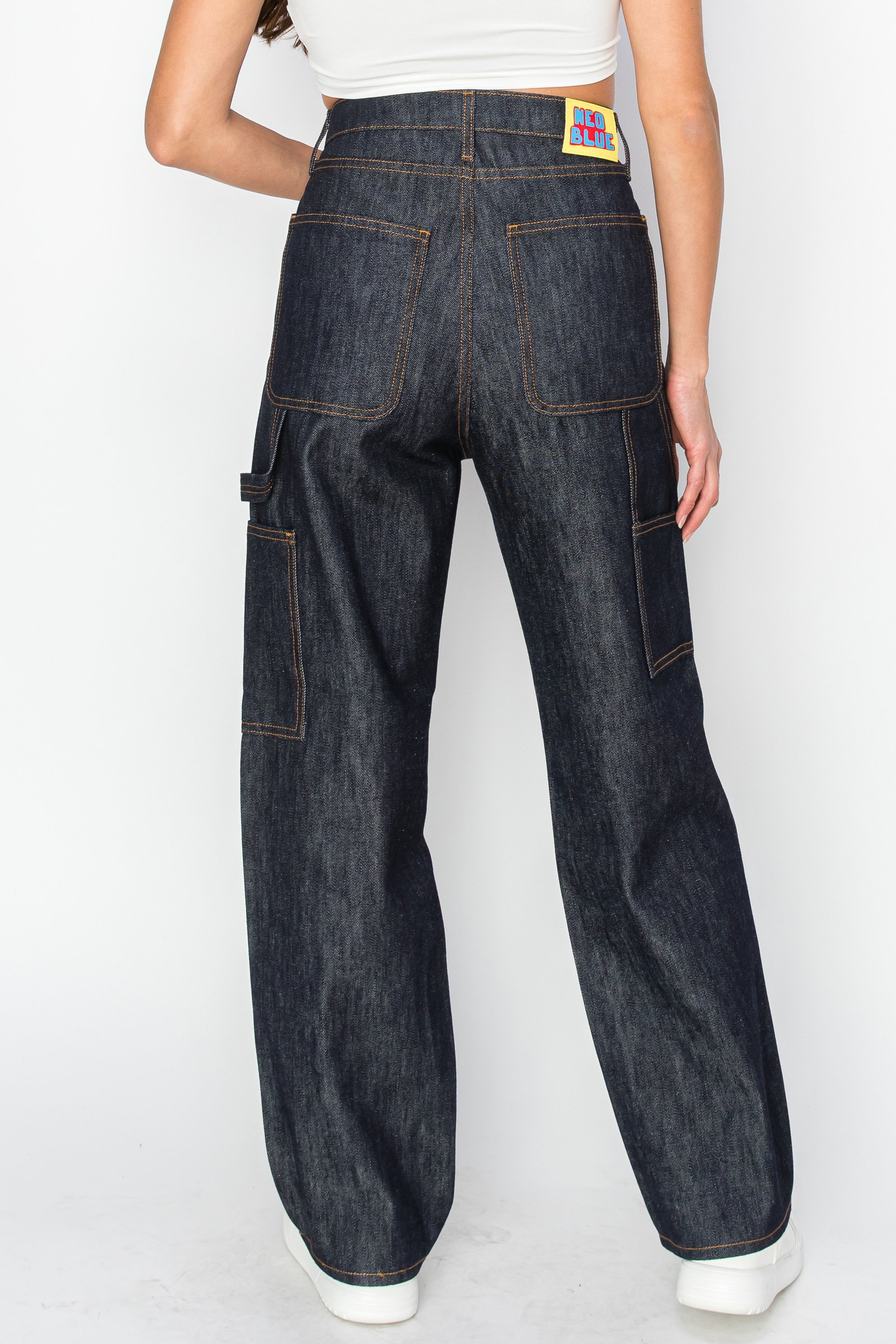 ☆AVANDRESS☆ Carpenter Loosefit denim pants 2COL AV41PT38 Super Dark Baggy Carpenter Jeans — Neo Blue